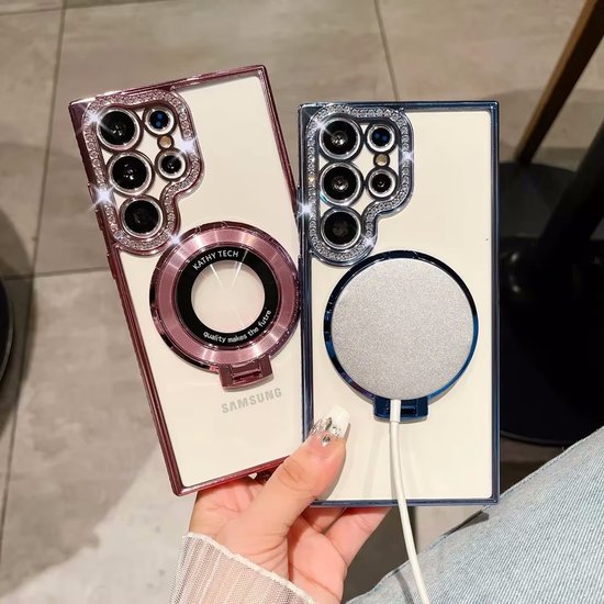 Back Cover Hoesje - Schattige met Diamanten steentjess - Geschikt voor: Samsung Galaxy A15 - Zilver