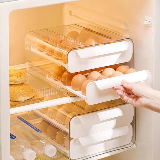 Eierhouder koelkast – Duo-laags eiertray 32 eieren (16+16) – Transparant – Stapelbaar – Velox Goods VL-526-Eierdop-Ilumina Benelux