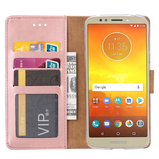 Motorola Moto E5 Hoesjes – Bookcase Portemonnee Hoes – Pasjeshouder – Magneetsluiting – Roségoud-Ilumina Benelux
