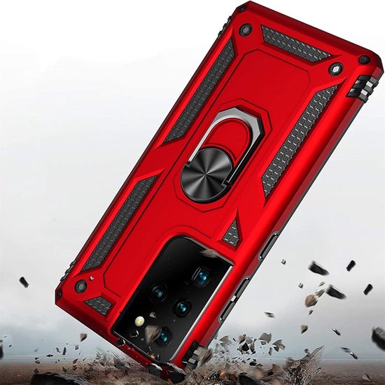 Samsung Galaxy S20 Ultra Hoesjes – Ring Armor Backcover – 360° Draaibare Standaard – Magneet – Rood-Ilumina Benelux