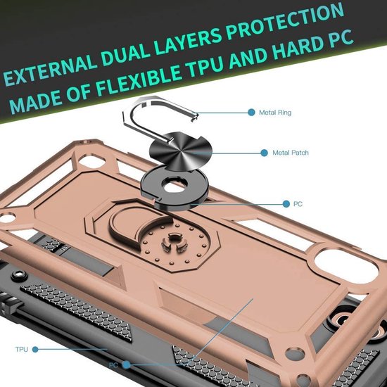 Samsung Galaxy A10 Hoesjes – Ring Armor Backcover – 360° Draaibare Standaard – Magneet – Goud-Ilumina Benelux