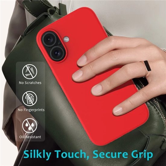 iPhone 16 Plus Hoesjes – Liquid Siliconen Backcover – Screenprotector & Camera Lens Protector – Rood-Ilumina Benelux
