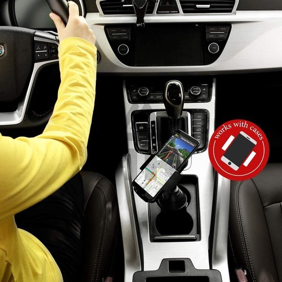 Telefoonhouder auto – Bekerhouder model One-Touch – Verstelbare klem – Geschikt voor smartphones iPhone Samsung Oppo Xiaomi – Zwart-Ilumina Benelux