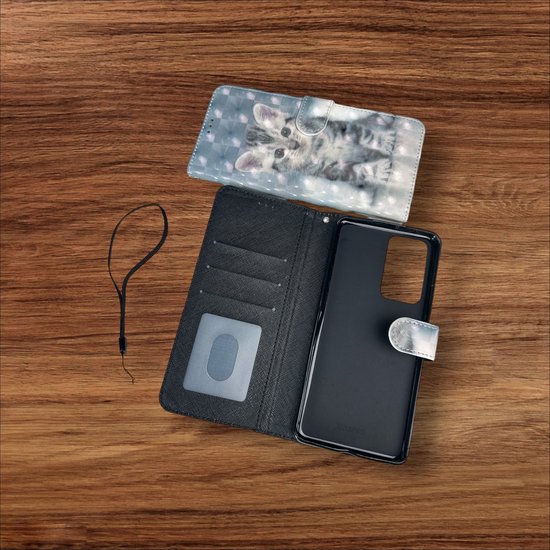 Xiaomi 12 / 12X Hoesjes – Portemonnee Book Case – Pasjeshouder – Magneetsluiting – Kat Print-Ilumina Benelux