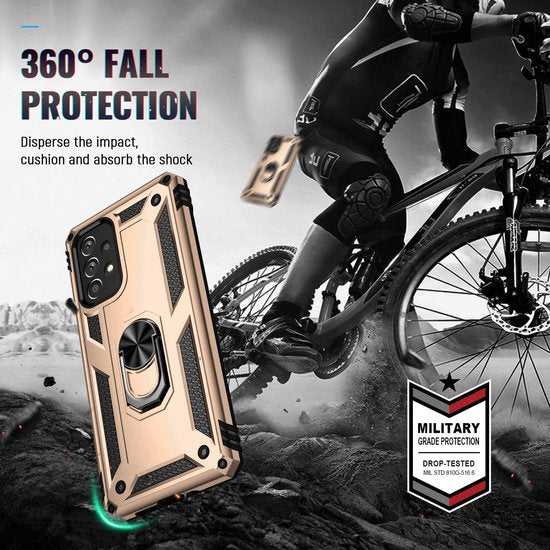 Samsung Galaxy A73 5G Hoesjes – Anti-Shock Hybride Ring Armor Backcover – Schokbestendig – Goud-Ilumina Benelux