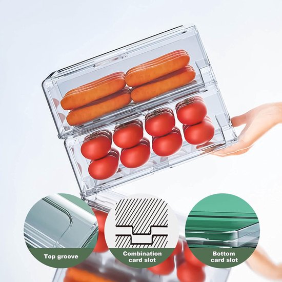 Koelkast organizer – Transparante schuiflade bak – BPA-vrij stapelbaar – 30×20,6×11,5 cm – Velox Goods VL-532-Keukenkastorganizer-Ilumina Benelux
