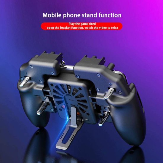 PUBG Mobiele Telefoon Game Controller met Koelventilator – 6 Vinger Bediening – L1R1 Mobiele Trigger Joystick – Geschikt voor iPhone & Android 4–6,8 inch Smartphone – Ergonomisch – Met 800mAh Ventilator