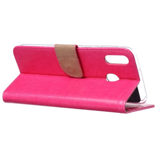 Samsung Galaxy M20 Hoesjes – Portemonnee Bookcase – Pasjeshouder – Magneetsluiting – Roze-Ilumina Benelux