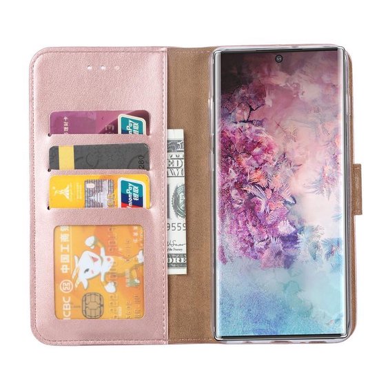 Samsung Galaxy Note 10 Hoesjes – Portemonnee Hoes – Magneetsluiting – 2x Gehard Glas Screenprotector – Roségoud-Ilumina Benelux