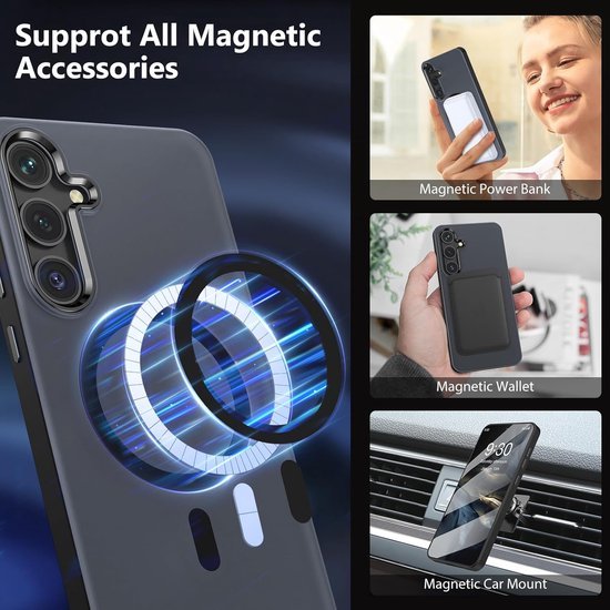 Samsung Galaxy S25 Hoesjes – Matte MagSafe Backcover – Magnetisch – 2x Screenprotector – Zwart-Ilumina Benelux