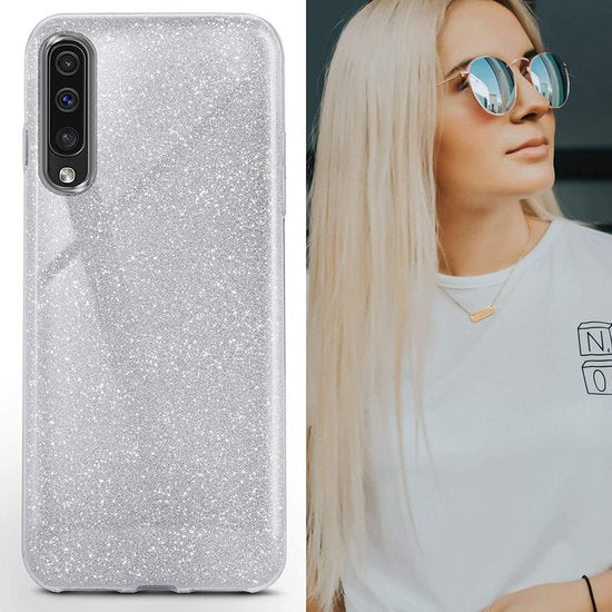 Samsung Galaxy A30S Hoesjes – Siliconen TPU Backcover – Glitter BlingBling – Schokbestendig – Zilver-Ilumina Benelux