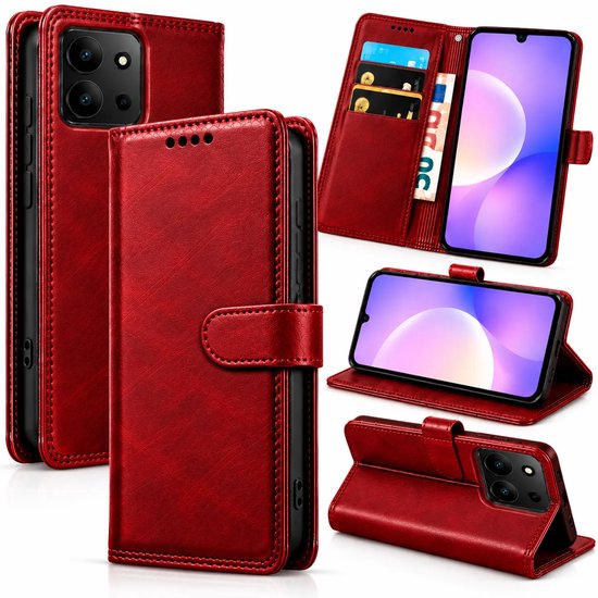 Bookcase Hoesje Geschikt voor Xiaomi Redmi 15C - Luxe PU Kalfsleer Telefoonhoes- Portemonnee Hoesje met Kaartvakken, Contant Geldvak, Magneetsluiting & Standaardfunctie - Rood