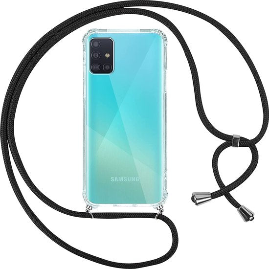 Hoesje met koord - ketting - Draagriem voor Schouder / Nek - touw - Hanger - Schouder tas - Geschikt voor: Samsung Galaxy A51- transparant