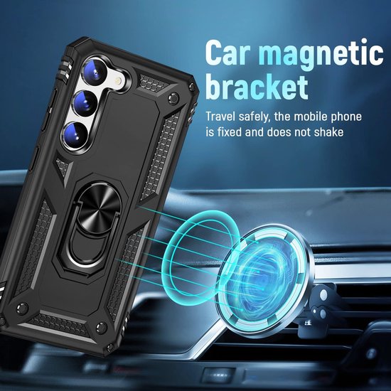 Samsung Galaxy S23 FE Hoesjes – Anti-Shock Hybride Ring Armor Backcover – Schokbestendig – Zwart-Ilumina Benelux
