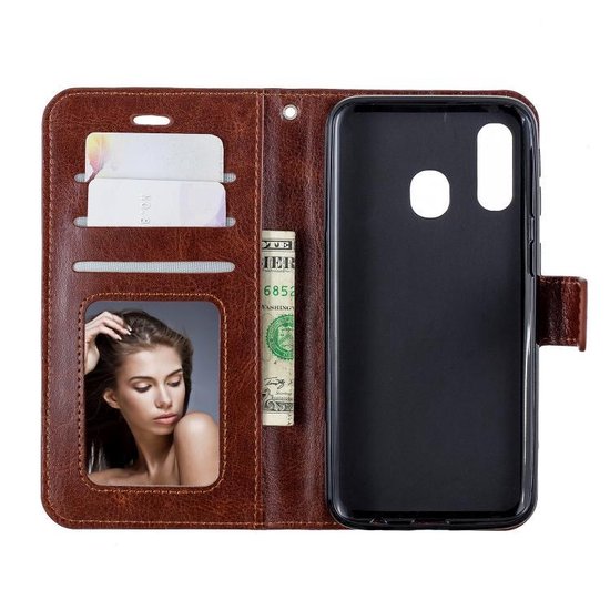 Samsung Galaxy A40 Hoesjes – Bookcase Portemonnee – Pasjeshouder – Magneetsluiting – Bruin-Ilumina Benelux