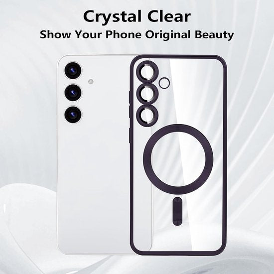 Samsung Galaxy S24 Hoesjes – Magnetische Transparante Siliconen Backcover – Camera Lens Protector – Paars-Ilumina Benelux
