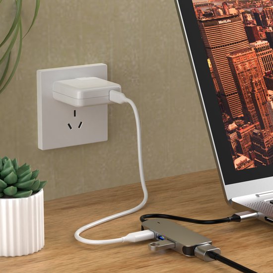 USB-C Dockingstation – 4-in-1 Type-C Hub – 4K HDMI – 2x USB 3.0 + USB-C PD – Geschikt voor MacBook/Laptop/Chromebook – Grijs-Ilumina Benelux
