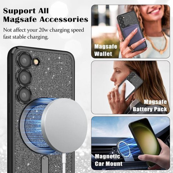 Samsung Galaxy S22 Hoesjes – Glitter Sequin Backcover – MagSafe Compatibel – Zachte TPU Case – Zwart