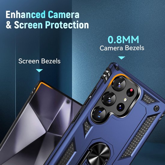 Samsung Galaxy S25 Ultra Hoesjes – Anti-Shock Hybride Ring Armor Backcover – Schokbestendig – Blauw-Ilumina Benelux