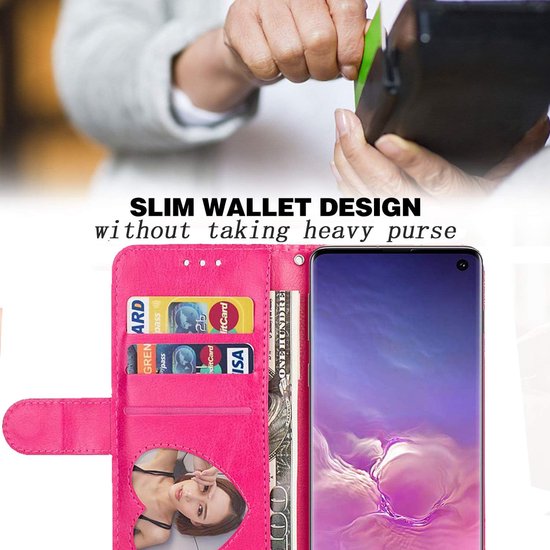 Sparkly Glitter Wallet Hoesje met Rits & Koord Geschikt voor: Samsung Galaxy S10 - Roze