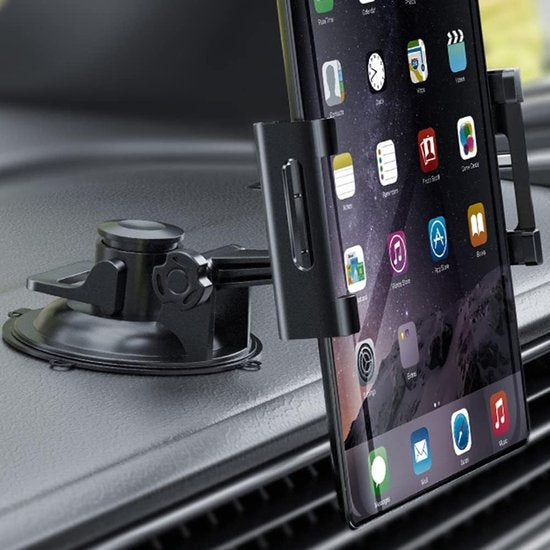 Universele Tablethouder - Dashboard / Raam Auto Houder Geschikt voor: Tablet en iPad - Autohouder met Klem - Tablethouder Autoruit - Tablet & Smartphone Houder Voorruit - Stevige Zuignap - 360° Verstelbaar