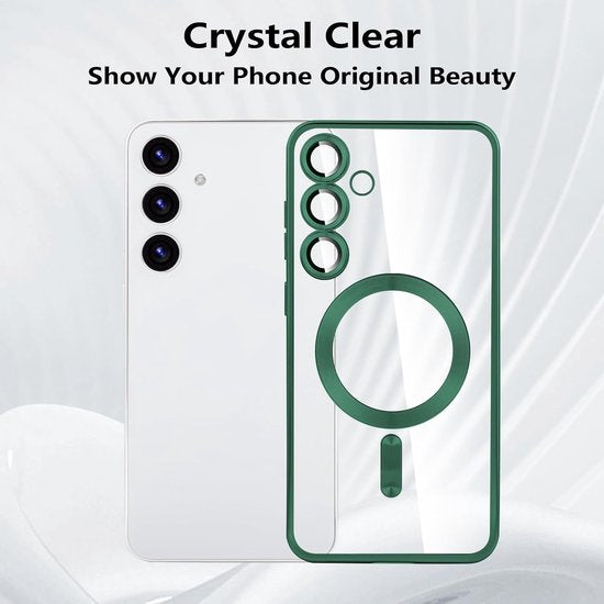 Samsung Galaxy S24 Plus Hoesjes – Magnetische Transparante Siliconen Backcover – Camera Lens Protector – Groen-Ilumina Benelux