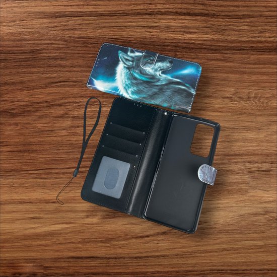 Xiaomi Redmi 10 2022 Hoesjes – Portemonnee Book Case – Pasjeshouder – Wolf Print-Ilumina Benelux