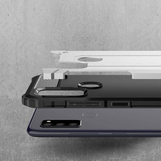Samsung Galaxy M51 Hoesjes – Armor Hybrid Backcover – Schokbestendig – Zilver-Ilumina Benelux
