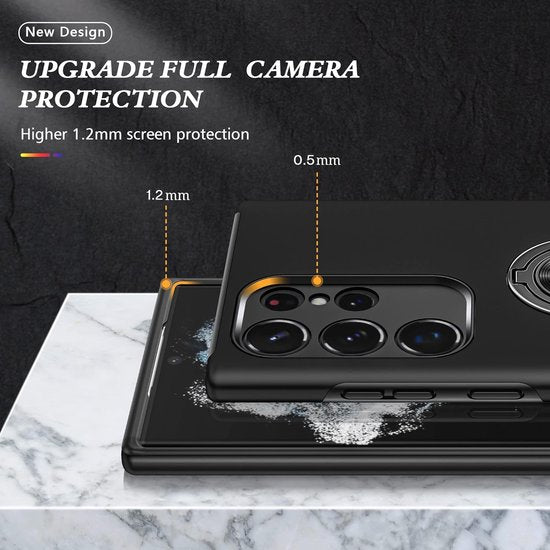 Samsung Galaxy S22 Ultra Hoesjes – Harde Backcover met Vingerring – Anti-drop – Zwart-Ilumina Benelux