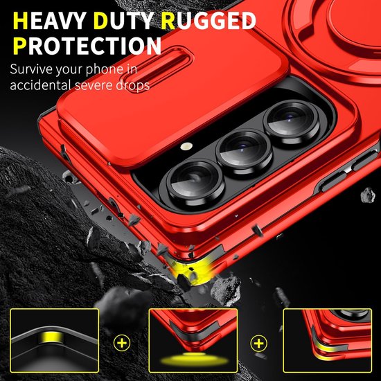 Samsung Galaxy Z Fold 7 Hoesjes – Armor Tough Hybrid Backcover – MagSafe Ringstandaard – Schokbestendig – Rood-Ilumina Benelux