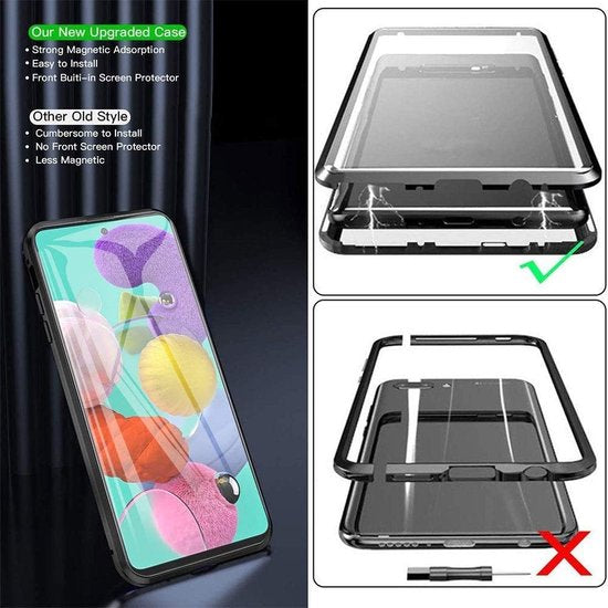 Samsung Galaxy A72 Hoesjes – Magnetische 360° Bescherming – Metalen Frame – Gehard Glas Achterkant + Screenprotector – Zwart