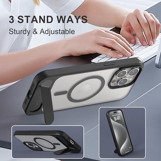 iPhone 15 Pro Max Hoesjes – Schokbestendige Backcover met Standfunctie – MagSafe Compatibel – Grijs-Ilumina Benelux