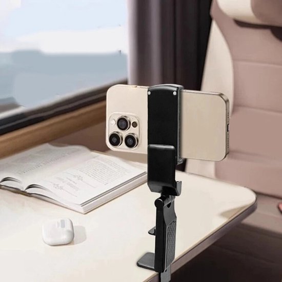 Telefoonhouder vliegtuig & trein – Tafel klemhouder – 360° draaibaar – Universeel – Zwart-Ilumina Benelux