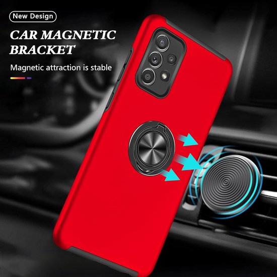 Samsung Galaxy A51 Hoesjes – Backcover met Vingerring – Extra Grip – Rood-Ilumina Benelux