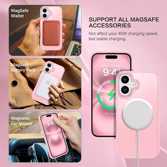 iPhone 16 Hoesjes – Matte Backcover – MagSafe Compatibel – Schokbestendig – Roze-Ilumina Benelux