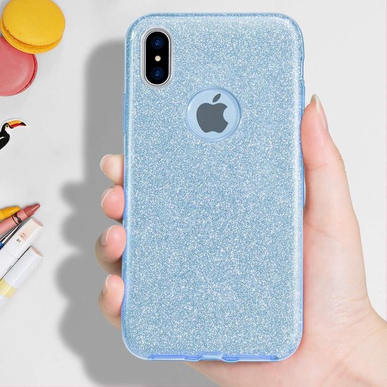 Samsung Galaxy A21S Hoesjes – Siliconen TPU Backcover – Glitter Bling – Schokbestendig – Blauw-Ilumina Benelux