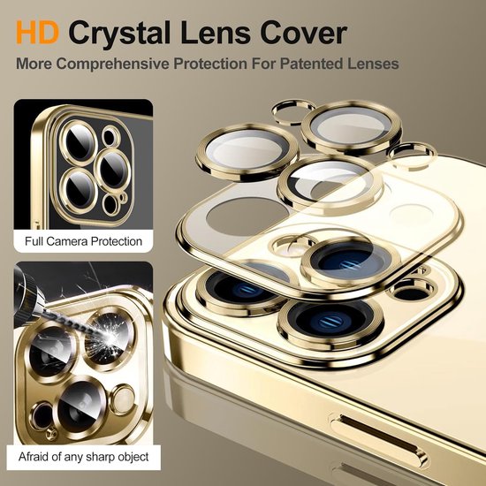 iPhone 14 Pro Max Hoesjes – Magnetische Clear Siliconen Backcover – Camera Lens Protector – MagSafe – Goud-Ilumina Benelux