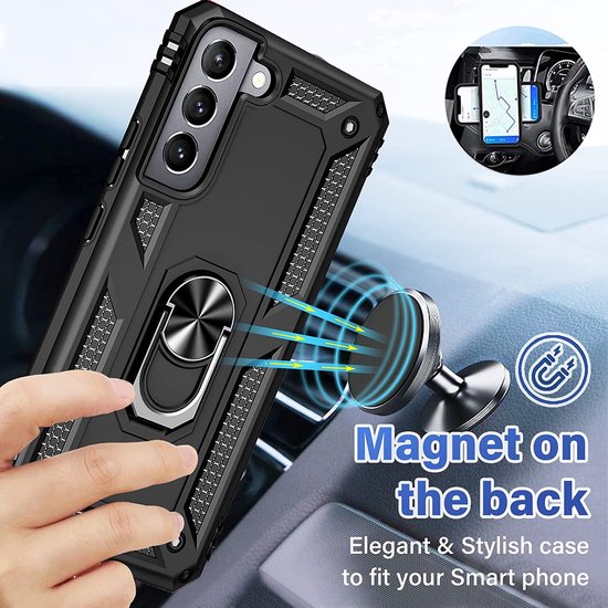 Samsung Galaxy S22 Hoesjes – Anti-Shock Hybride Ring Armor Backcover – Schokbestendig – Zwart-Ilumina Benelux