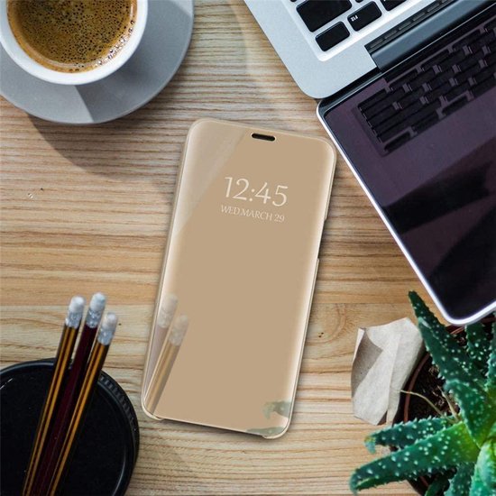 Huawei P40 Lite Hoesjes – Transparante Backcover – Clear View Case – Goud-Ilumina Benelux