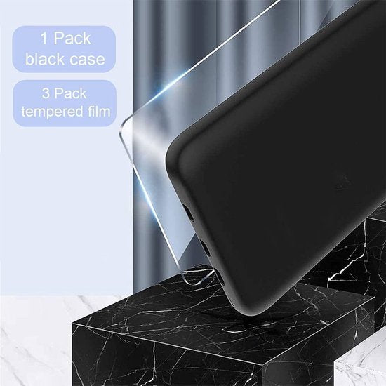 Samsung Galaxy A22 5G Hoesjes – Siliconen Backcover – Zwart – Inclusief 3x Screenprotector Gehard Glas – Anti Kras-Ilumina Benelux