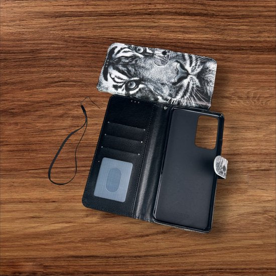 Oppo A77 5G Hoesjes – Portemonnee Book Case – Pasjeshouder – Tiger Print-Ilumina Benelux