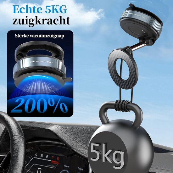 Telefoonhouder auto – Magnetisch vacuüm – 360° draaibaar & opvouwbaar – Geschikt voor iPhone 16/15/14/13 – Zwart-Ilumina Benelux