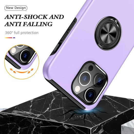 iPhone 14 Pro Max Hoesjes – Backcover met Vingerring & Magneet – Anti-drop – Paars-Ilumina Benelux