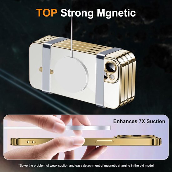 iPhone 14 Hoesjes – Magnetische Clear Siliconen Backcover – Camera Lens Protector – MagSafe – Goud-Ilumina Benelux