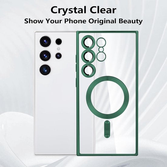 Samsung Galaxy S24 Ultra Hoesjes – Magnetisch Clear Siliconen Backcover – Camera Lens Protector – Groen-Ilumina Benelux