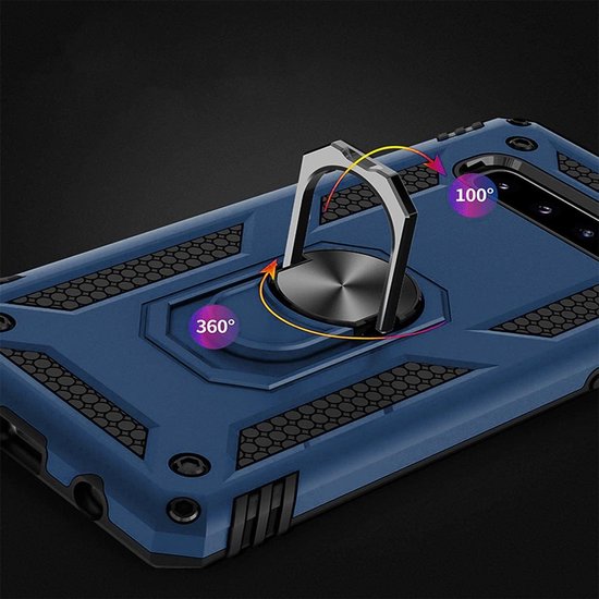 Samsung Galaxy S10 Hoesjes – Ring Armor Backcover – 360° Draaibare Standaard – Magneet – Blauw-Ilumina Benelux