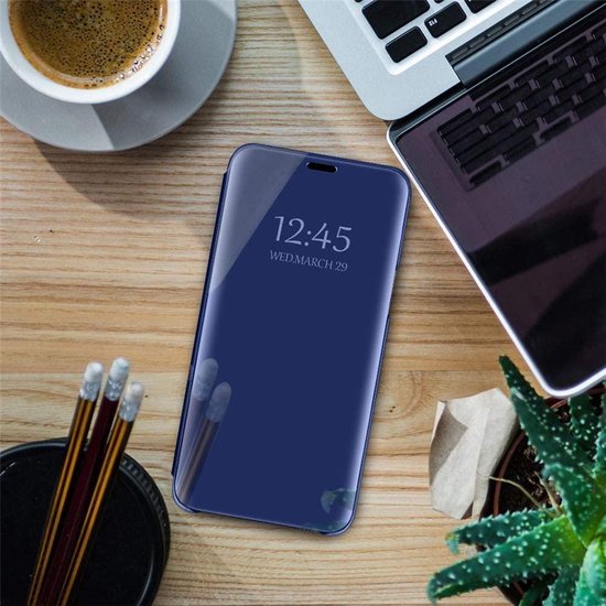 Huawei P40 Lite Hoesjes – Clear View Backcover – Transparant Design – Blauw-Ilumina Benelux