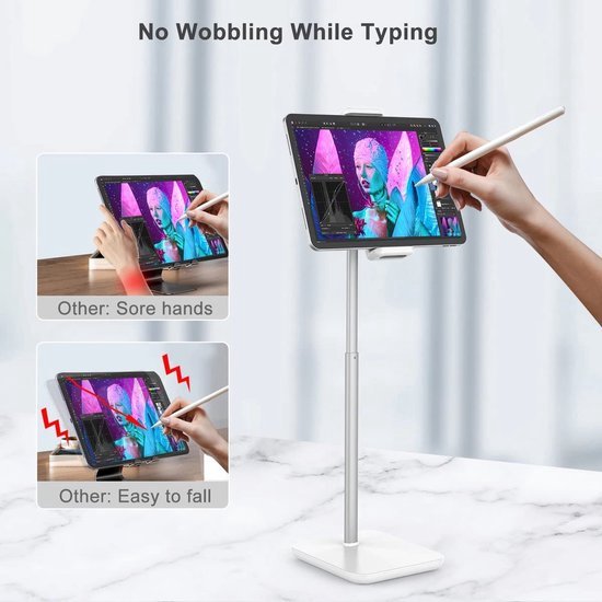 Desktop standaard voor Tablet & Smartphone Universeel - Hoogte verstelbaar, 360 graden draaibaar voor 4,7 tot 12,9 inch scherm Stand Draaibare Tablet Bureau Houder Tafel Statief Beugel - Wit