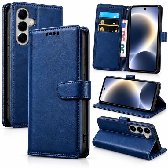 Bookcase Hoesje Geschikt voor Samsung Galaxy S26 Plus - Luxe PU Kalfsleer Telefoonhoes- Portemonnee Hoesje met Kaartvakken, Contant Geldvak, Magneetsluiting & Standaardfunctie - Blauw