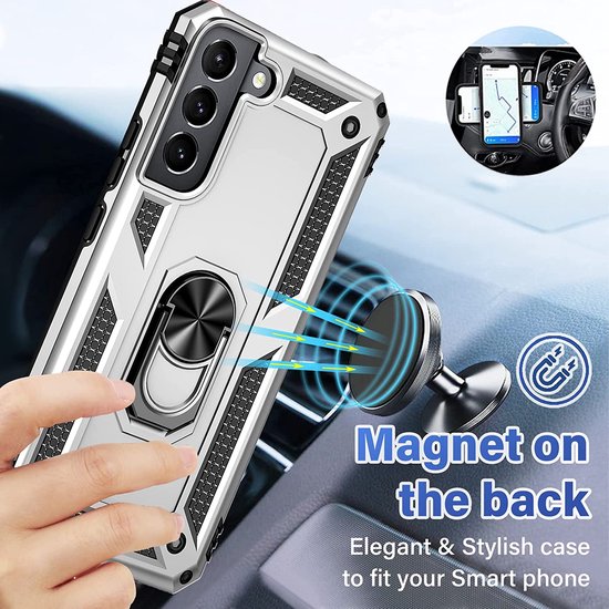 Samsung Galaxy S22 Hoesjes – Anti-Shock Hybride Ring Armor Backcover – Schokbestendig – Zilver